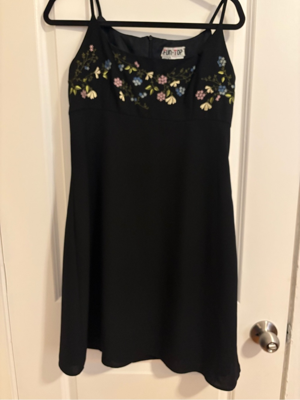 Fun Top Black Floral Embroidered Slip Dress